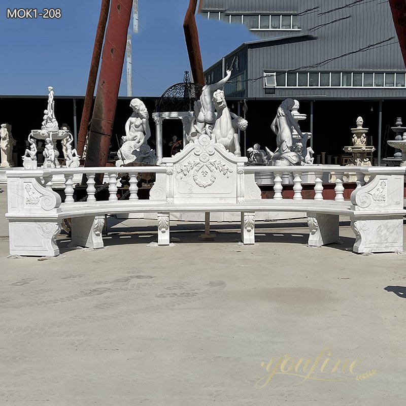 Hand Carved Natural Marble Outdoor Bench for Sale
