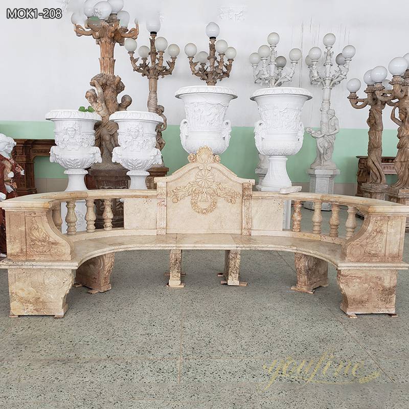 Hand Carved Natural Marble Outdoor Bench for Sale