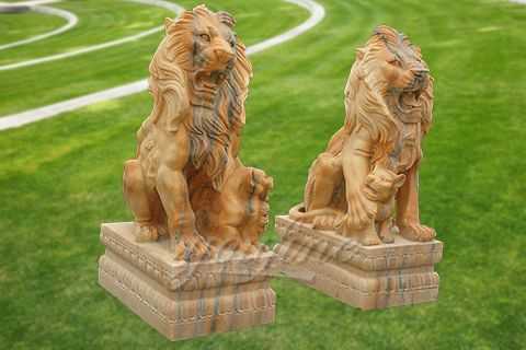 Hand Carved Natural Marble lion statues