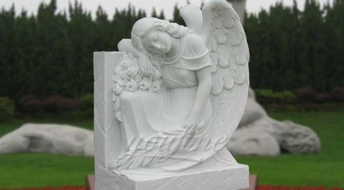 Hand Carved Peaceful Marble Angel Memorial