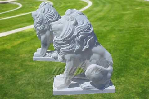 Hand Carved White Marble lion statues for sale