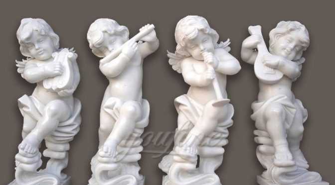 Hand carved decoration marble cherub statues with music