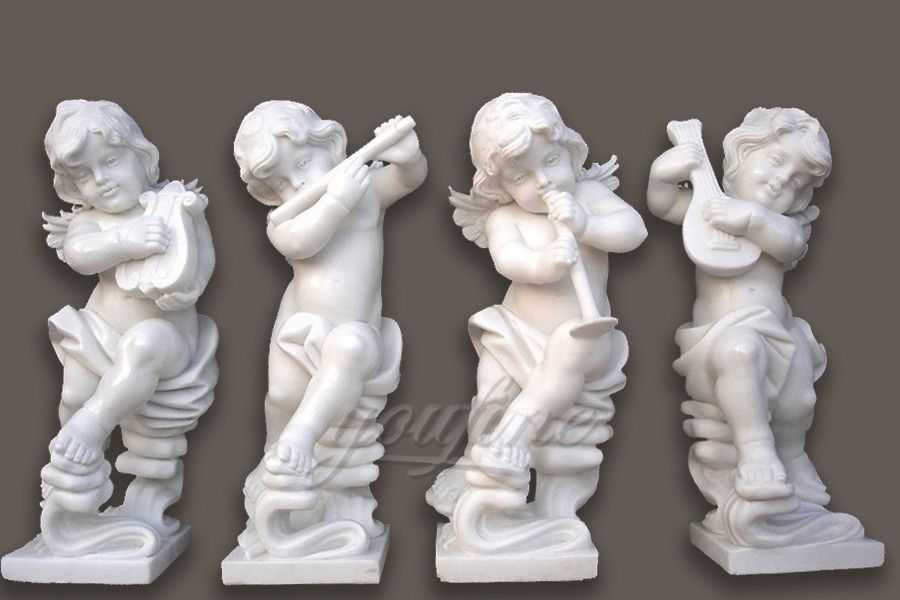 Hand carved decoration marble cherub statues with music