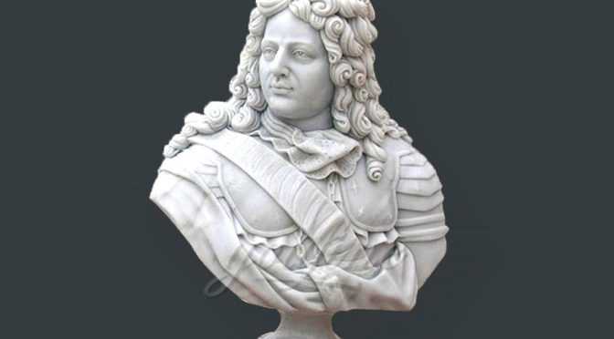 Hand carved marble bust statue of colonial man