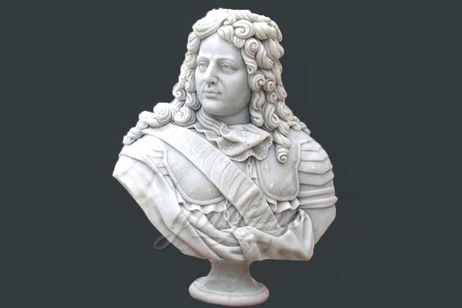 Hand carved marble bust statue of colonial man