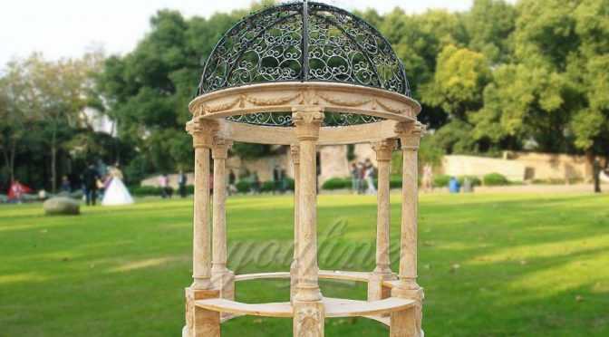 Hand carved round natural stone gazebo for sale MSMG-01