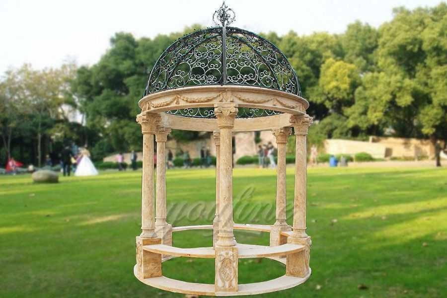 Hand carved round natural stone gazebo for sale MSMG-01