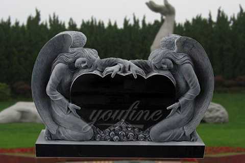 Heart Shape Granite Headstone with double angel statues