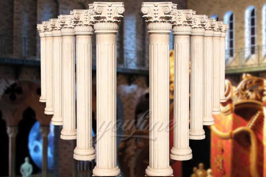 High polished roman hand carved beige marble columns for decoration ATMC-02