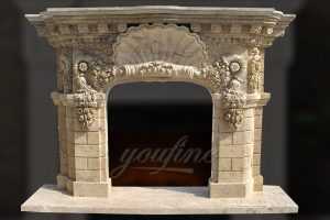 High quality antique beige marble fireplace mantel