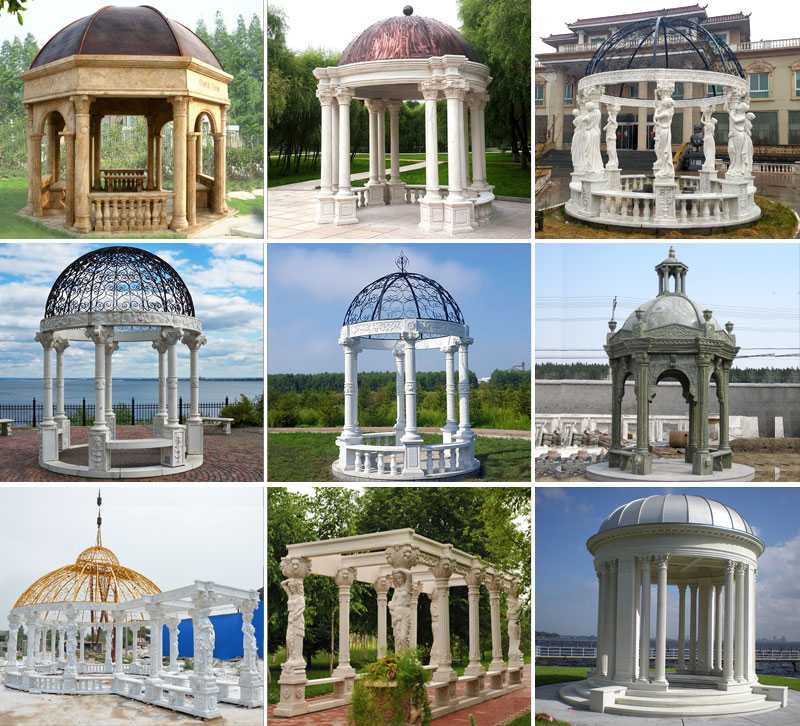 High quality outdoor white marble pergola with maidens gazebo design for yard decoration