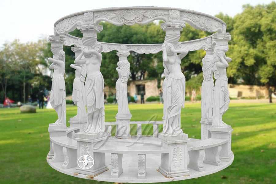 Hot sale outdoor white marble gazebo with lady