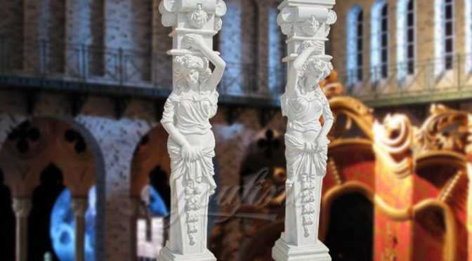 Hot sale white marble columns&pillars with statue indoor&outdoor decoration