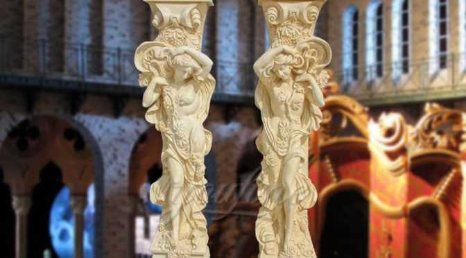 Hot sell female figure beige marble columns for wedding decoration