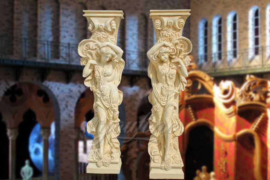 Hot sell female figure beige marble columns for wedding decoration