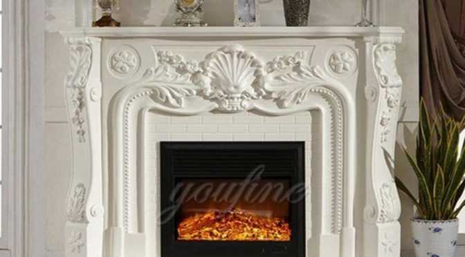 Indoor French style white marble fireplace for sale