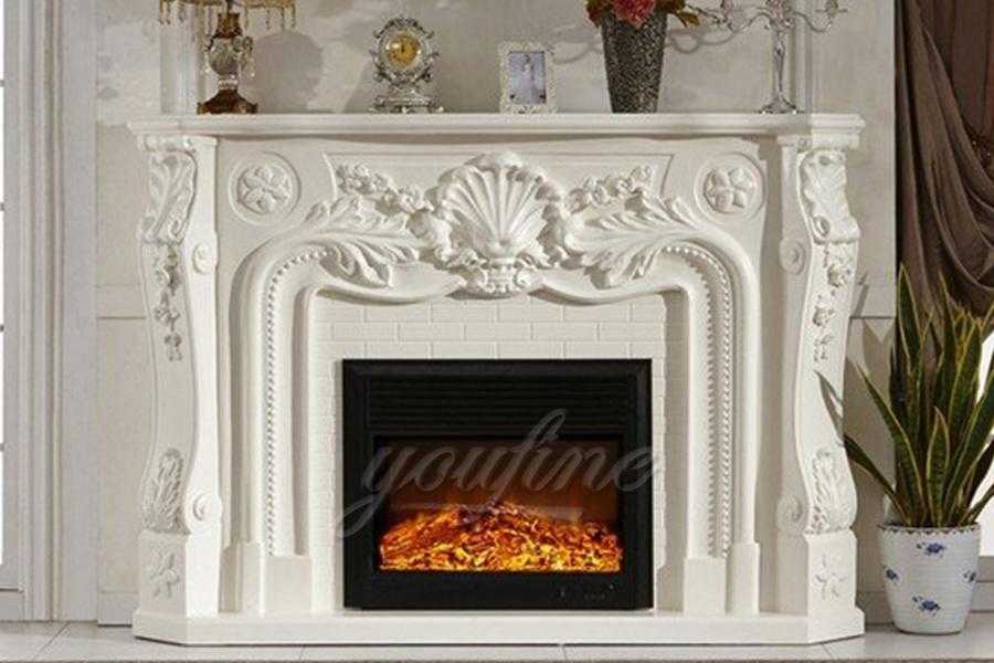 Indoor French style white marble fireplace for sale