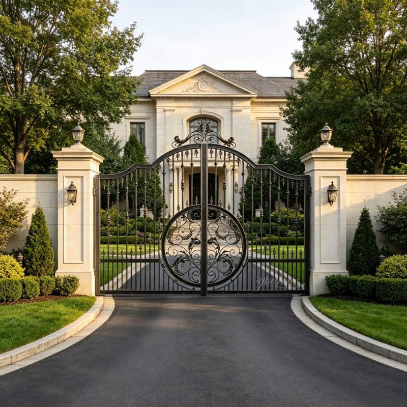 Iron Simple Gate with Scrolling Floral