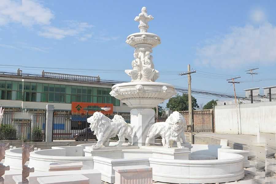 Natural Stone Outdoor Four Seasons 3 Tier White Marble Fountain