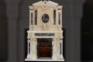 Large luxury beige marble fireplace