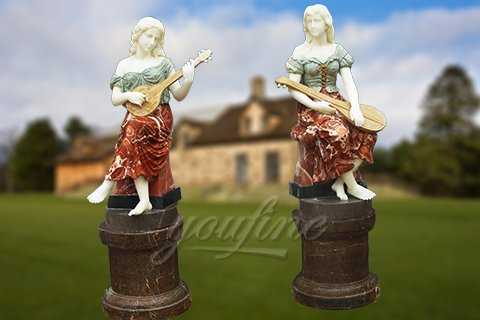 Life size garden marble female sculpture with instrument