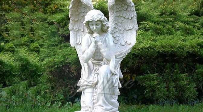 Life size hand carved kneeling angel marble statues with wings