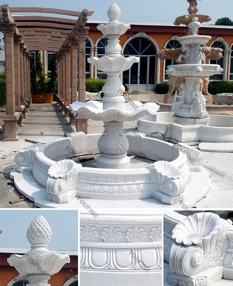 Life size hot selling pure white 3 tiered outdoor marble fountain garden water fountain for sale