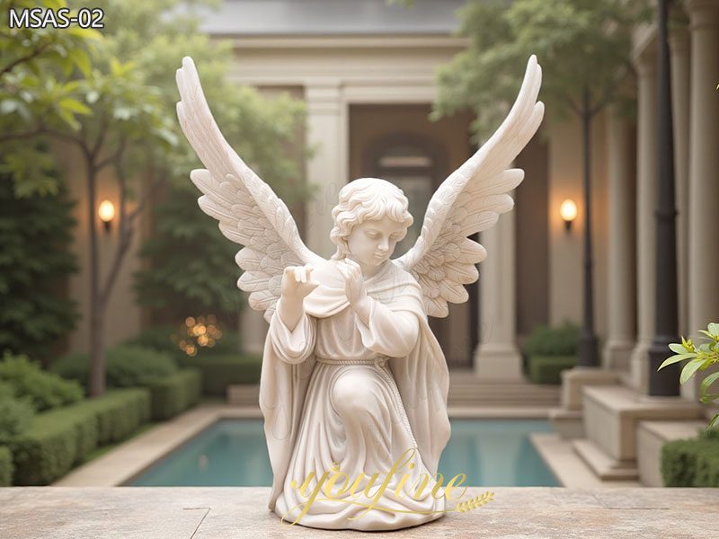 Lovely White Marble Angel Statue Playing a Flute for Gardens