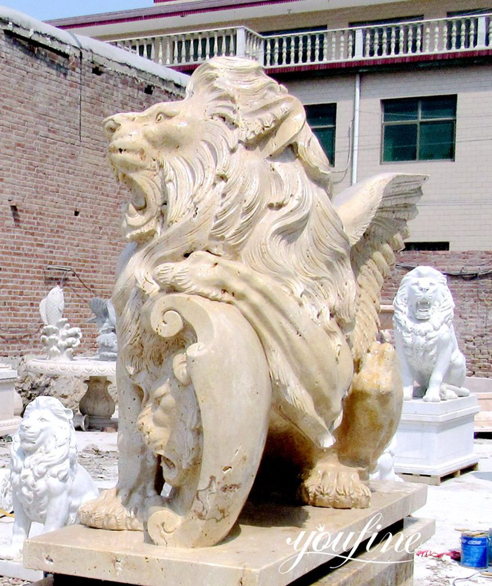 Luxury Travertine Lion Statue with Shield