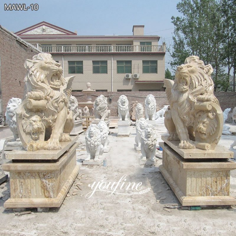 Luxury Travertine Winged Lion Statue for sale