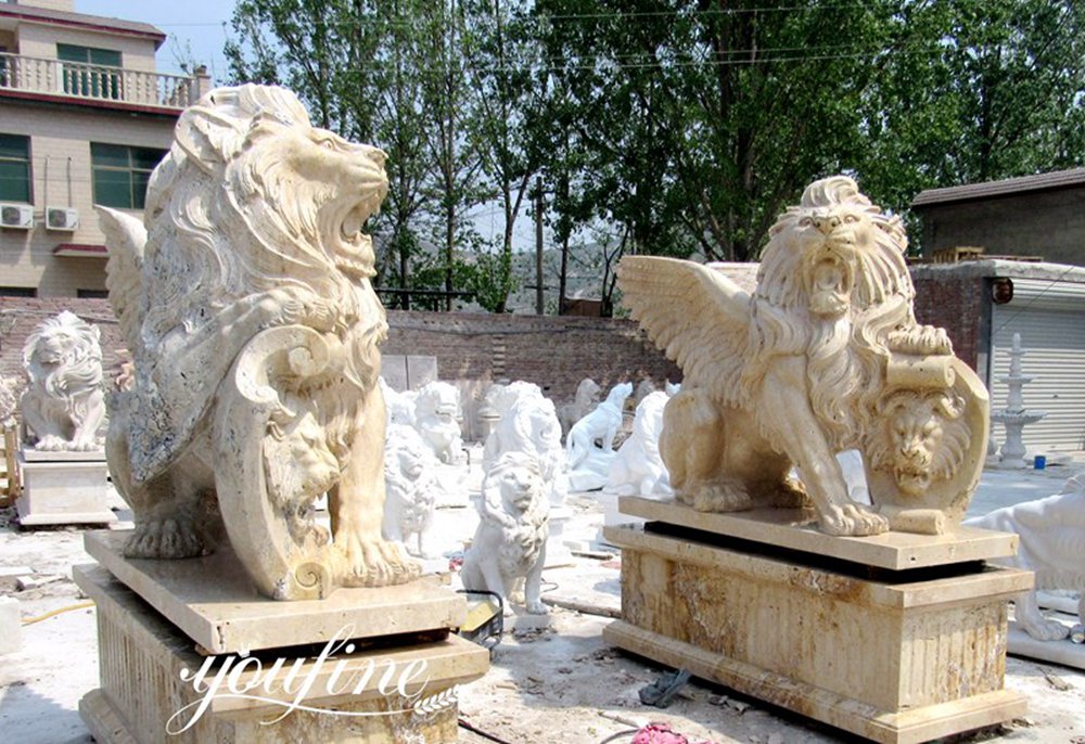 Luxury Travertine Winged Lion Statue