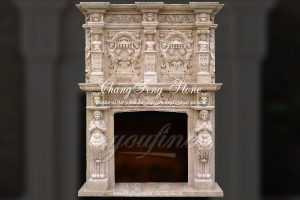 Luxury decorative beige marble fireplace