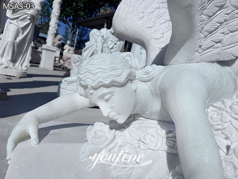 Lying Marble Guardian Angel Statue details