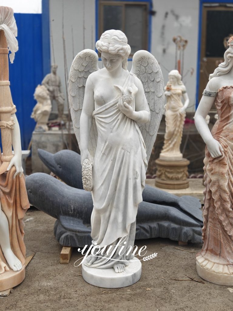 6 Feet Marble Angel Holding a Dove of Peace Sculpture