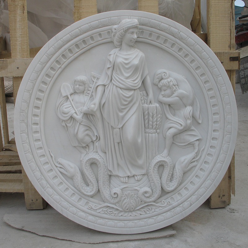 white Marble Art Mother and Children Relief