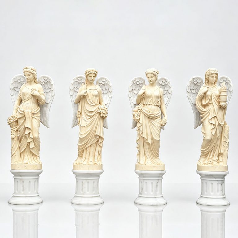Marble Four Seasons Angel Statues with Pedestals