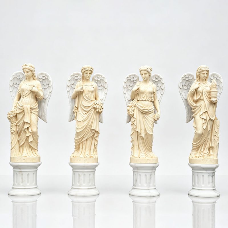 Marble Four Seasons Angel Statues with Pedestals