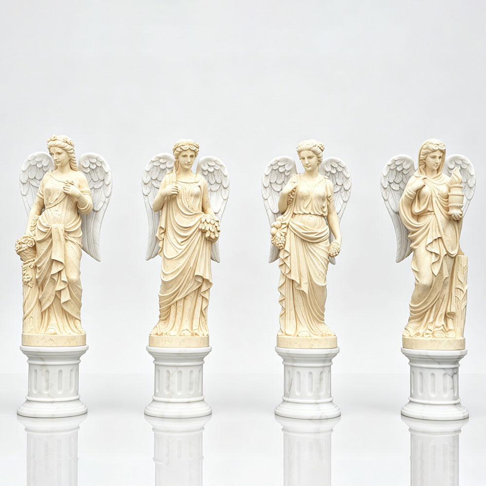 Marble Four Seasons Angel Statues with Pedestals