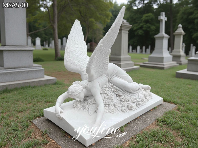 Lying Marble Guardian Angel Statue for Cemetery