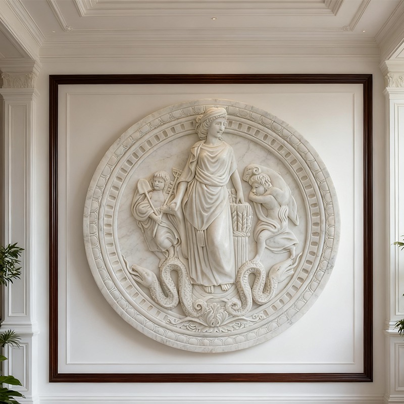 Marble Art Mother and Children Relief
