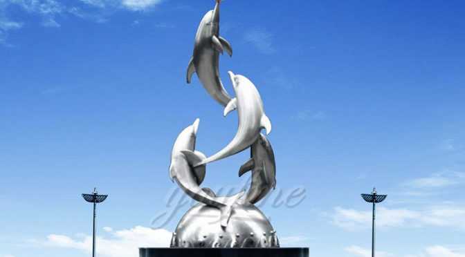 Mirror polished stainless steel dolphin sculpture–SSSO-03