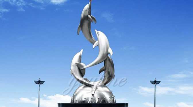 Mirror polished stainless steel dolphin sculpture–SSSO-03