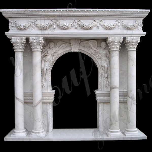 Modern Four Pillar White Cream Marble Mantel Design Custom Made Fireplace Mantels for Sale-MOKK-146