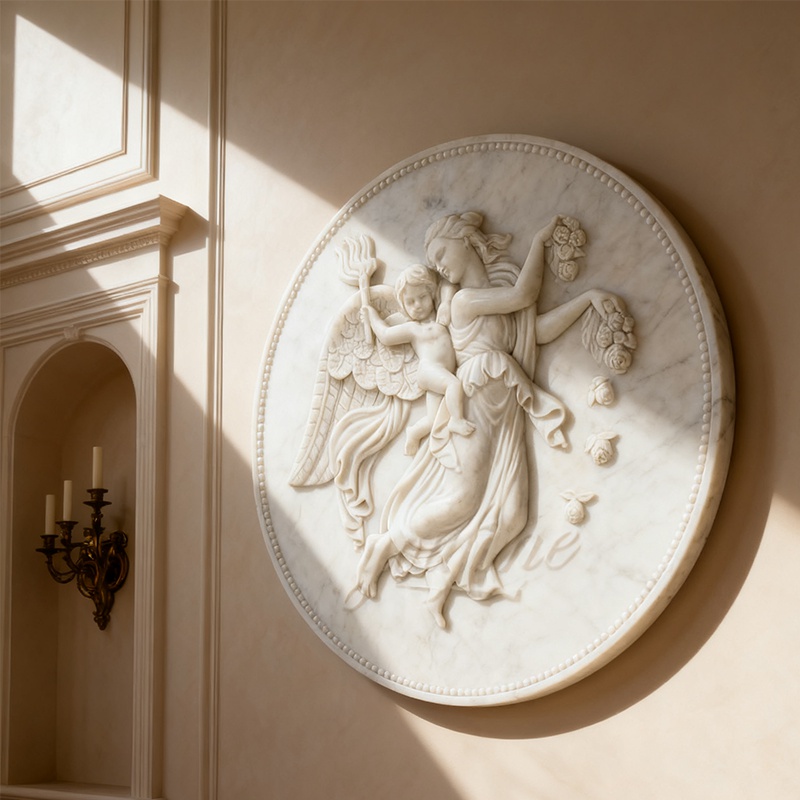 white Natural Marble Wall Angel Relief Sculptures