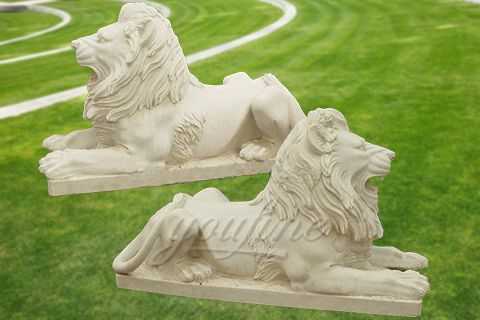 Natural carved outdoor marble lion statues