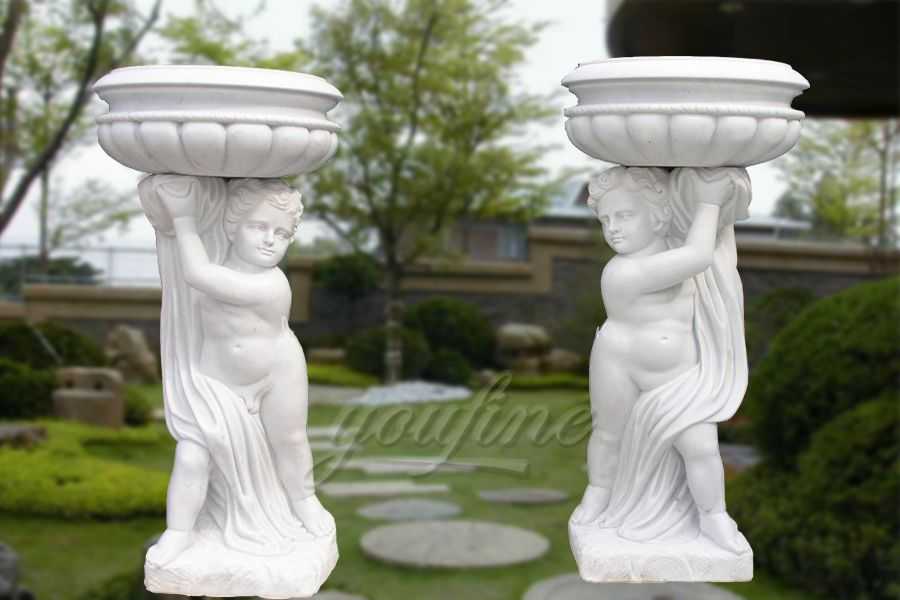 Outdoor Garden White Marble Carving Planters