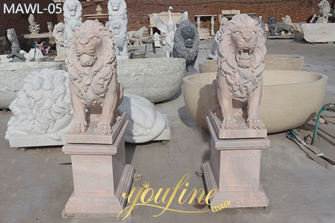 Outdoor Hand Carved Life Size Lion Statue for Sale