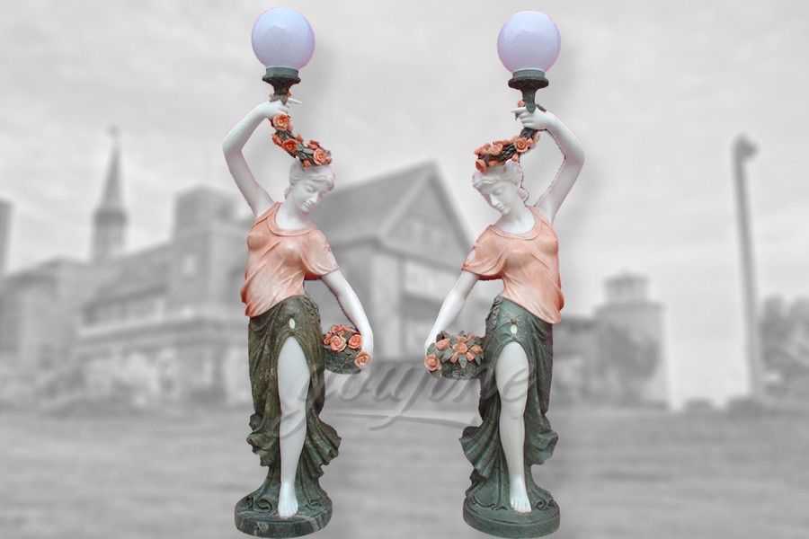Outdoor decoration marble lady lamp statue