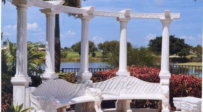 Outdoor garden decorative marble gazebo with bench–MOKK-91