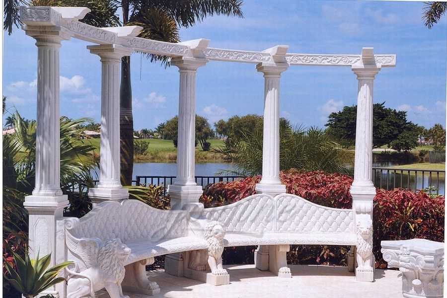 Outdoor garden decorative marble gazebo with bench–MOKK-91